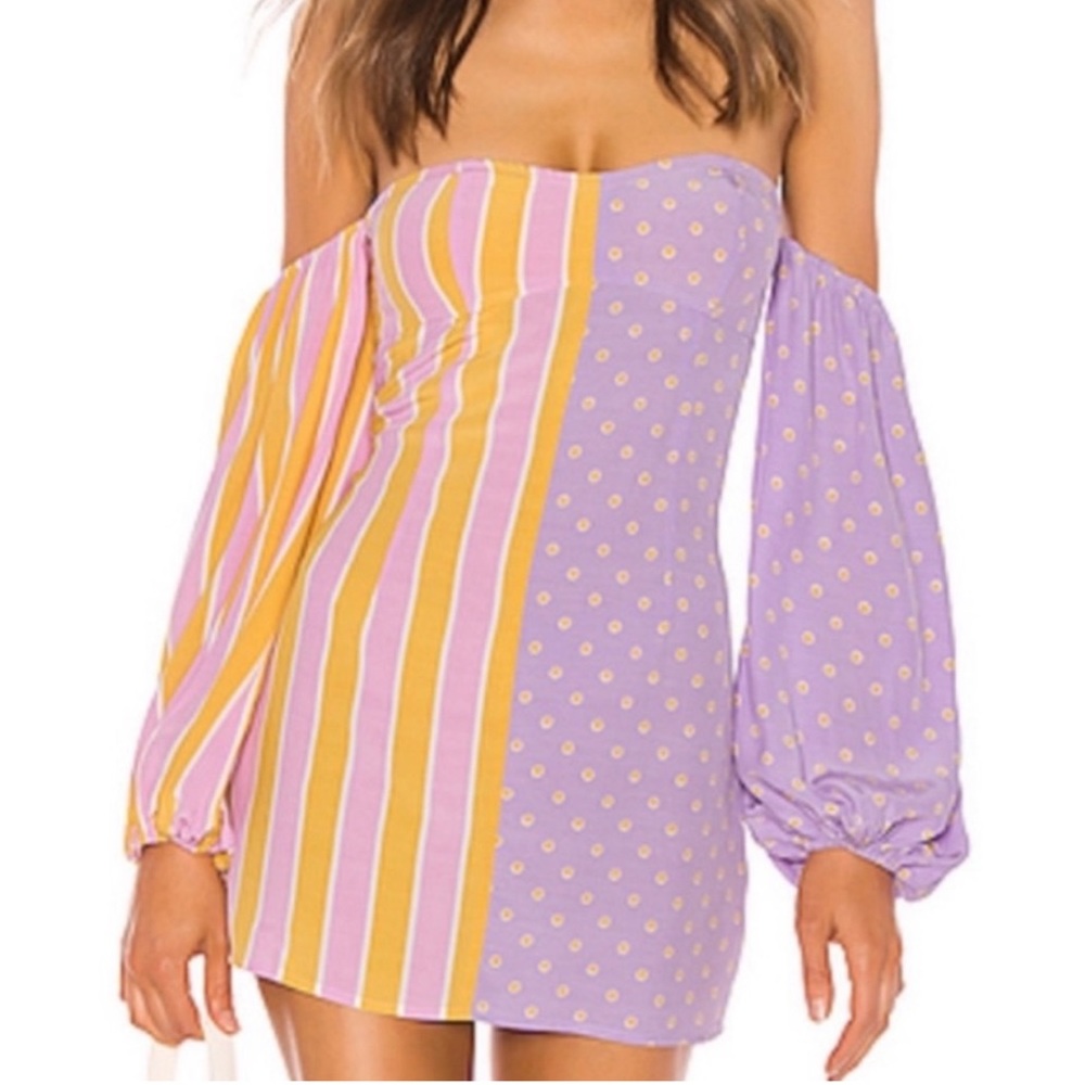 NWT For Love & Lemons Seaside Mixed Print Mini Dress